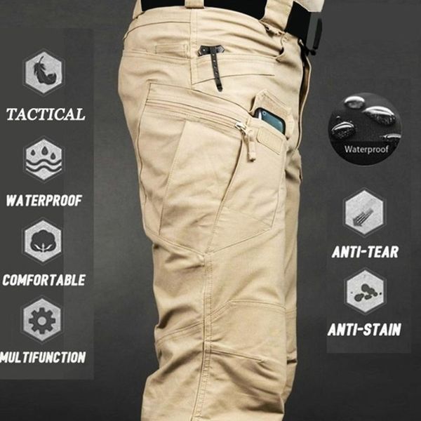 

men's casual camouflage multi-pocket outdoor jogging slim fit loose spring and autumn overalls pants, Black