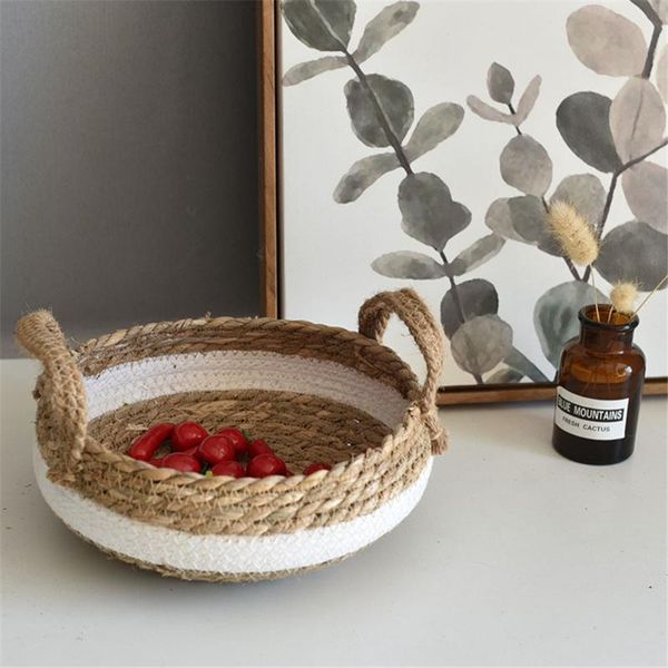 

storage baskets handmade fruit box woven handle round seagrass desksnack organizer