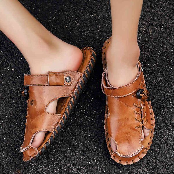 

dress shoes men sandals gladiators casual roman outside breathable mens genuine leather slippers summer comfortable sandalias homb, Black