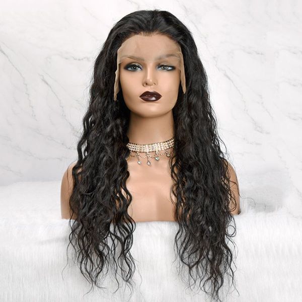 

lace wigs amethyst brazilian water wave front human hair with baby glueless natural color remy curly, Black;brown