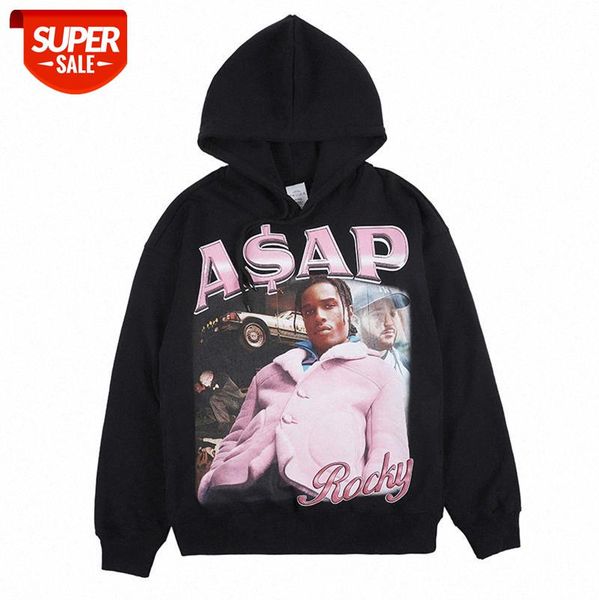 

american high street print hoodie loose hip-hop character graffiti pullover sweater for men and women #pm2o, Black
