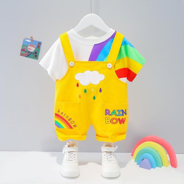 

clothing sets baby boy clothes short sleeve t shirt+pants 2pcs gentleman set born kids girls, White