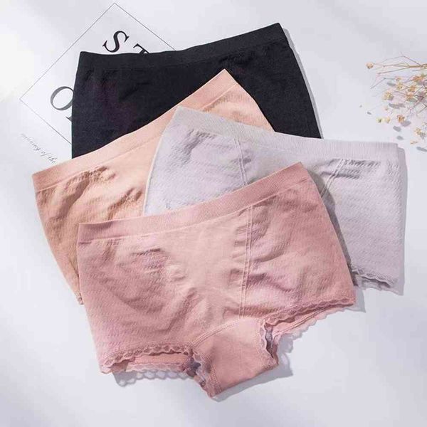 

underwear color traceless middle waist pure cotton crotch hip breathable lace side women, Black;pink