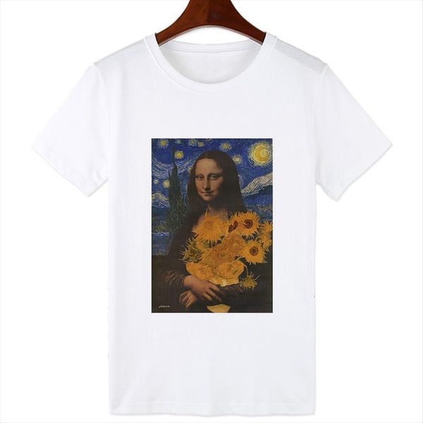 

luckyroll mona lisa van womens gogh hip hop art harajuku funny print ullzang fashion tee clothe female, White
