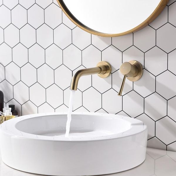 

mablack brass faucet wall mount washbasin taps single lever bathroom sink faucets and cold water mixer brushed gold tap