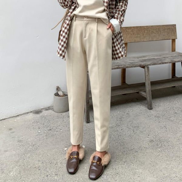 

women's pants & capris 2021 autumn winter fashion women woolen high waist harem elegant trousers female warm ankle-length wool, Black;white
