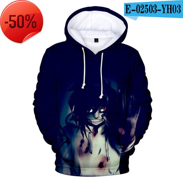 

sweatshirts cross border fashion style crepypasta 3d digital printing fashion men's and women's hooded sweater, Black