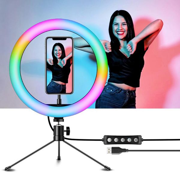 

colorful rgb led ring light 10 inch mobile phone stand kit for live video studio broadcast po flash heads