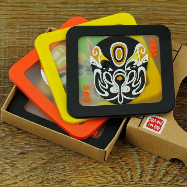 

creative chinese peking opera face mask coaster environmental protection soft rubber insulation mat pvc cup face mask