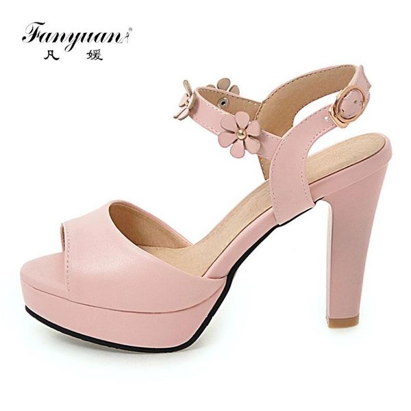 

fanyuan women summer sandals high heels peep toe thick candy color shoes, Black