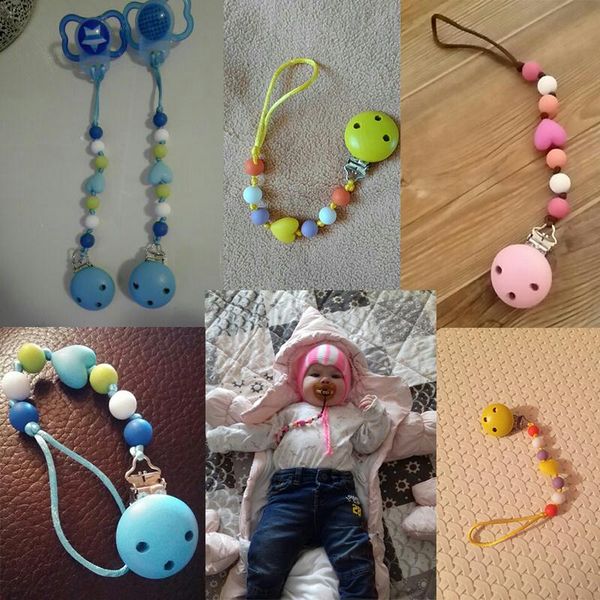 

pacifier clips chain cute colourful beads dummy clip hand made baby soother holder for kid pacifiers#