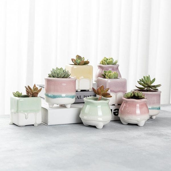 

planters & pots nordic style flow glaze ceramic flowerpot succulent cactus plants small bonsai pot home garden decor mini plant