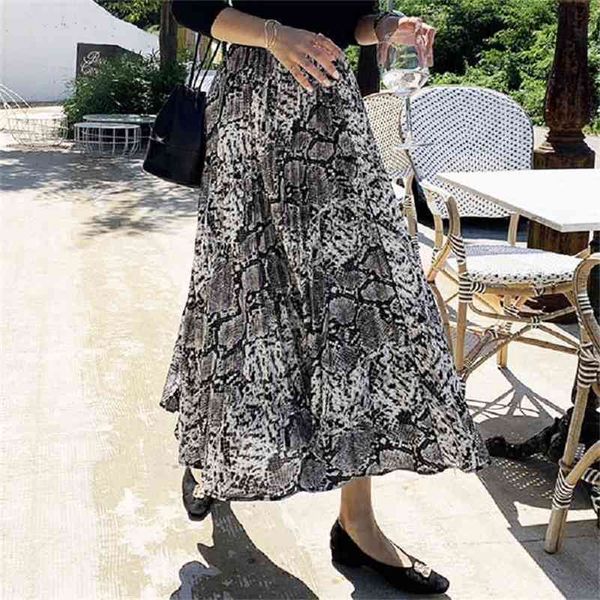 

summer style casual women beach skirt womens snake print high waist pleated vintage slim a word s 210517, Black