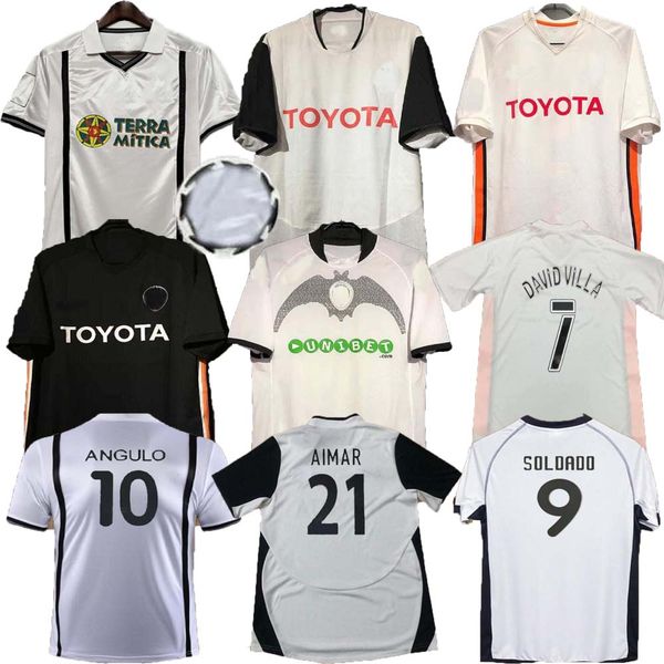 

00 01 03 04 06 07 2009 10 valencia retro soccer jersey 3rd david villa 7 90th anniv deschamps aimar albelda morientes joaquin silva mendieta, Black;yellow