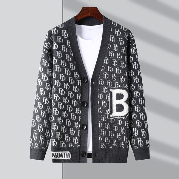 

grade new men's sweatshirts brand knit fashion cardigan preppy men sweater korean casual long loose fit coats japanese jacket men cloth, Black