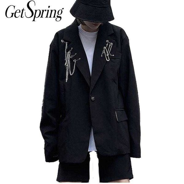 

getspring women blazer patchwork vintage black s jackets all match casual womans fashion coats 210601, White;black
