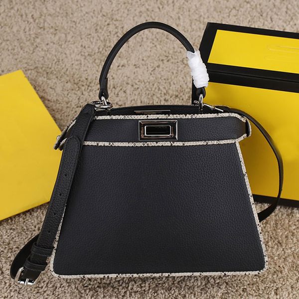 

handbag tote bag plain crossbody bags women shoulder bags cowhide leather removable strap snake skin square lock fashion letters interior co
