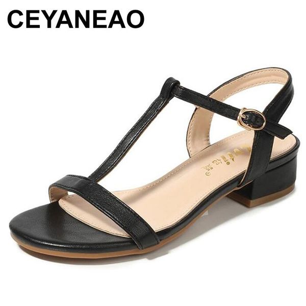 

ceyaneaowomen's sandals summer handmade ladies shoes leather floral women flats retro style woman, Black