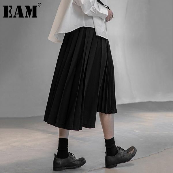 

[eam] high elastic waist black pleated half-body casual simple long skirt women fashion tide spring autumn 2021 1dd6033 skirts