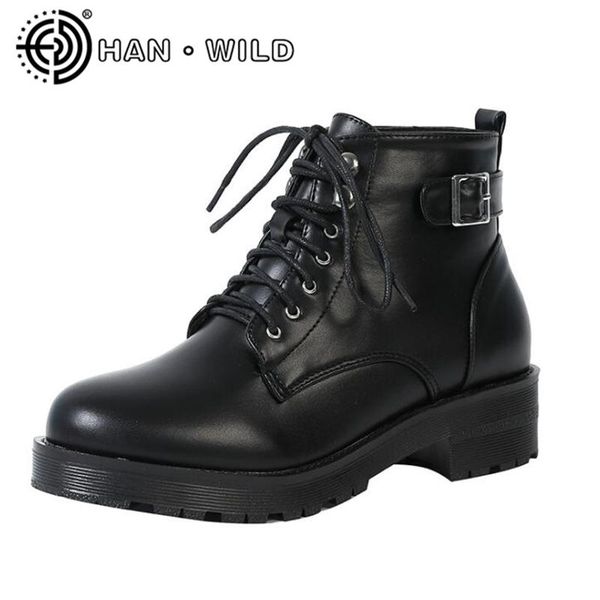 

boots fashion woman high heel platform pu leather lace up women ankle shoes winter quality, Black