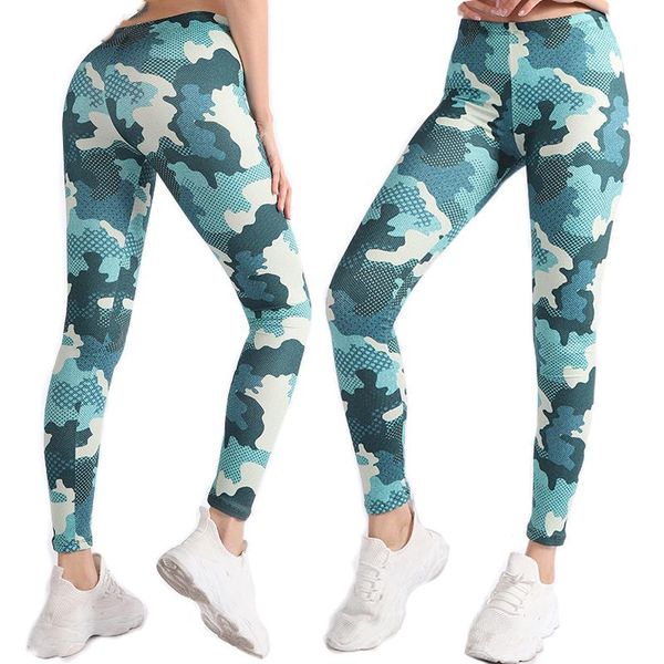 

women spring turquoise camo printed fitness leggings female soft elastic tight pants long stretched slim camouflage leggins women's, Black