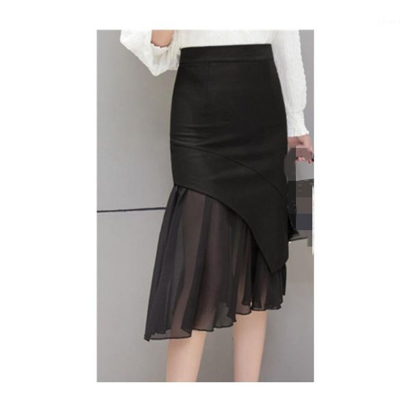 

skirts ladies temperament stitching chiffon asymmetrical skirt fashion women black