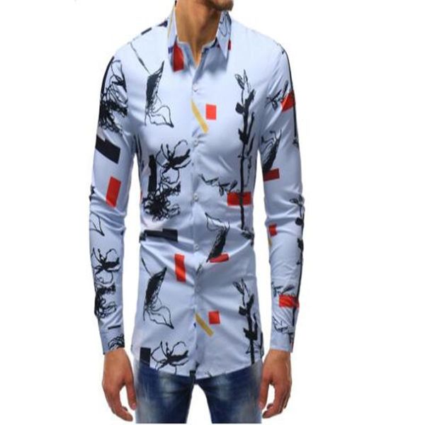 

casual lapel shirt ink print men's long sleeve shirts, White;black