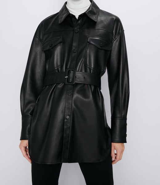 

leather coats plutonium elegant breasted in the form of false female jackets with outerwear from autumn's belt, Black