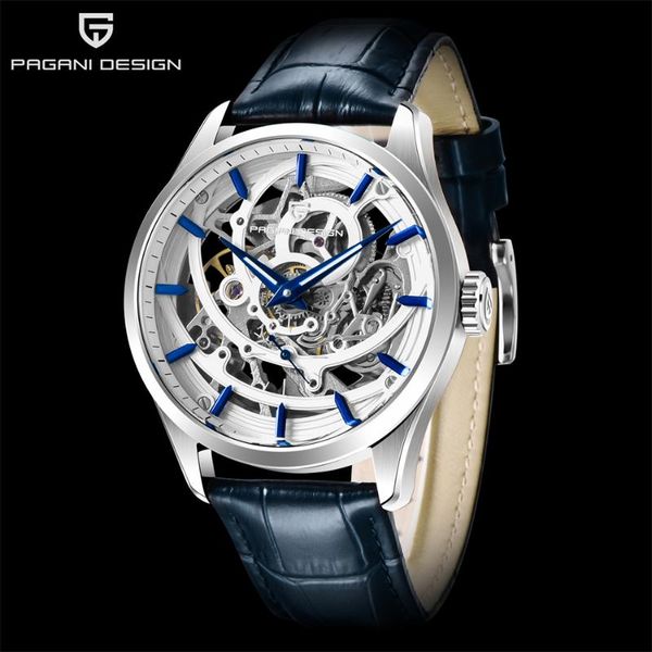 

wristwatches pagani design fashion luxury hollow men mechanical watch brand 100m waterproof casual sports leather man reloj hombre, Slivery;brown