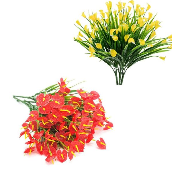 

decorative flowers & wreaths 8 bunches artificial fake plants faux shrubs plastic greenery hanging planter decor, 4 yellow calla lily bun