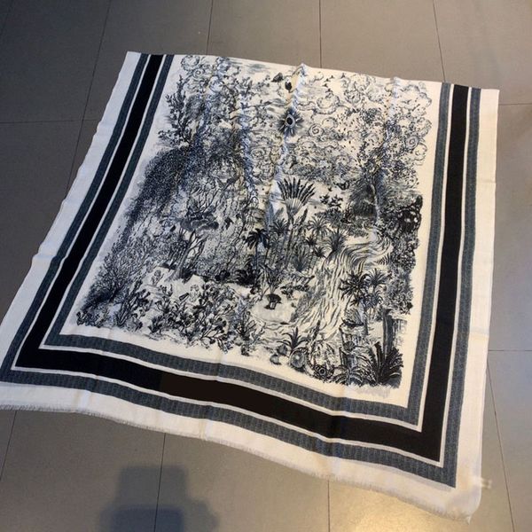 

100% cashmere jacquard scarf for women luxury designer classic tropical jungle scarves lapel head scarfs shawl plaid hijab, Blue;gray