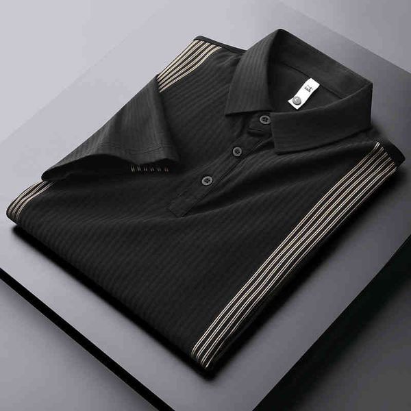 

european and american simple men's short sve polo shirt 2021 vertical stripe novel summer ice silk breathable lapel t-shirt, White;black