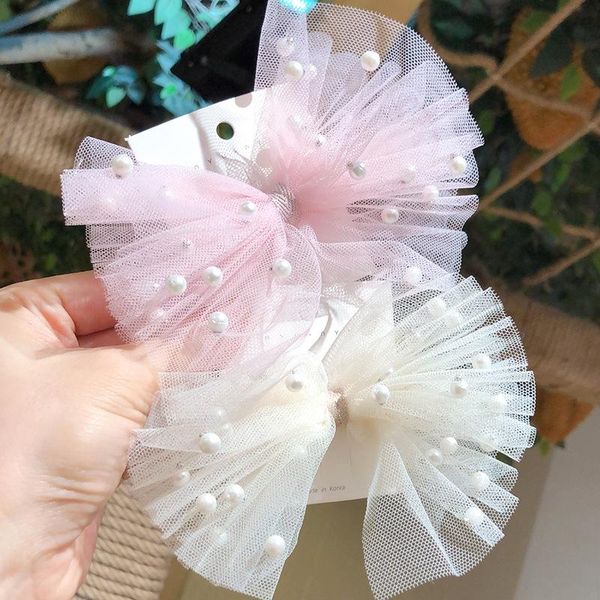 

20pcs fashion big tulle bow hairpins solid pearl bowknot barrettes hair clips princess headwear accessories for girls, Slivery;white