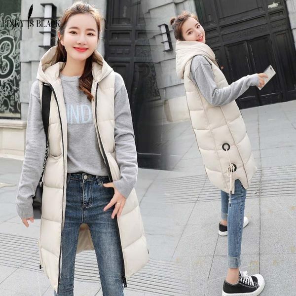 

women's vests pinkyisblack winter women vest jacket hooded thicken warm long casual cotton padded waistcoat female sleeveless, Black;white