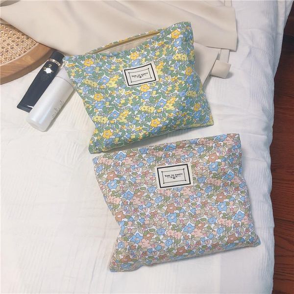 

retro floral clutch cosmetic bag women make up storage pouch cotton fabric organizer travel toiletry beauty case bags & cases