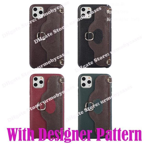 

designer iphone cases for 11 pro max xr xs 7/8 plus fashion leather credit card holder phone case with lanyard can support