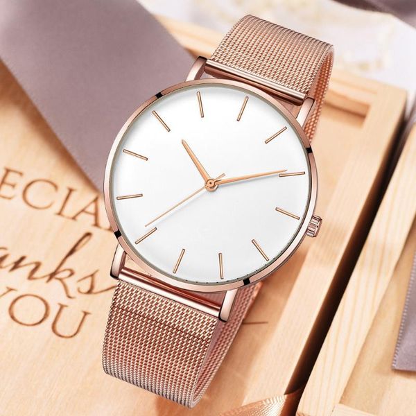 

wristwatches women's watch luxury simple quartz large dial women stainless steel mesh rose gold ladies drop relogio mujer, Slivery;brown