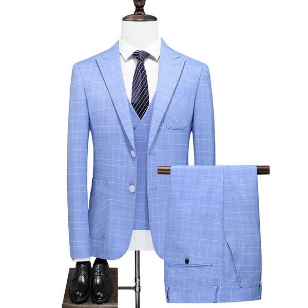 

men's suits & blazers 2021 3 piece lapel sky blue striped slim fit wedding for formal groomsmen suit clothing wear coat +vest +pant, White;black
