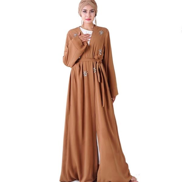 

ethnic clothing 2021 muslim hand sewn diamond 6 color products kimono women's wear in turkey abaya dubai muslims women dress, Red