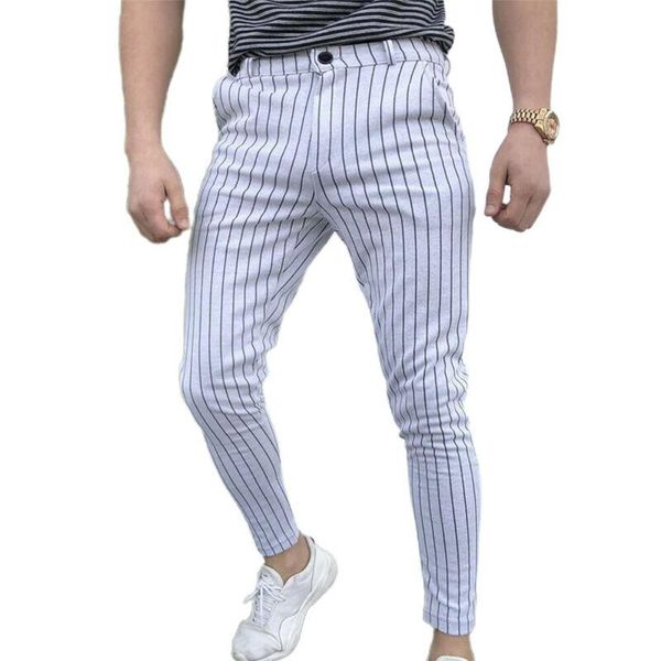 

men's pants men fashion mens clothing striped printed casual fomal party summer pocket slim fit trousers, Black