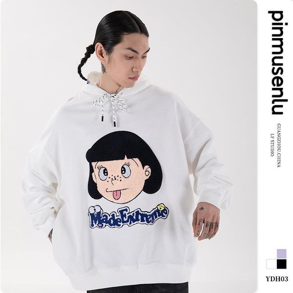 

men's hoodies & sweatshirts 2021 autumn and winter fashion casual anime funny girl flocking embroidery loose, Black