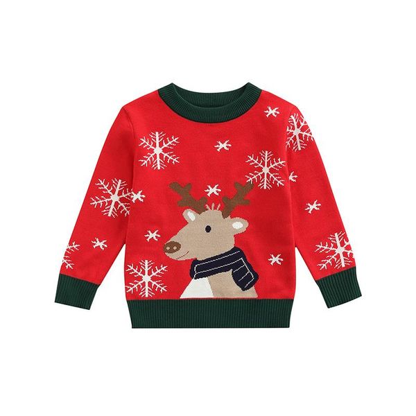 

pullover kids sweater, christmas snowflake deer print round neck long sleeve knitwear for fall winter, 2-7 years, Blue