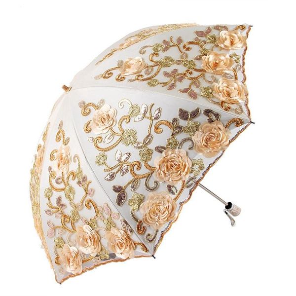 

umbrellas lace parasol folding flower umbrella rain women two female tools unique