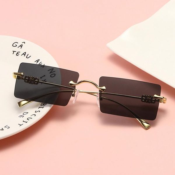 

sunglasses rimless rectangle women men shades brand designer gradient uv400 sun glasses retro frameless, White;black