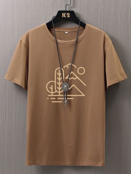 

men mountain & tree print drop shoulder tee a7ke#, White;black