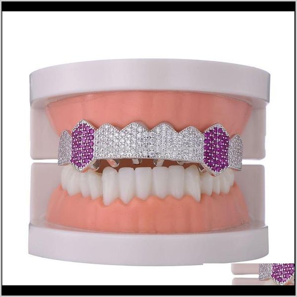

grillz, body drop delivery 2021 18k gold braces punk hip hop multicolor diamond custom bottom teeth dental mouth fang grills tooth cap vampi, Black