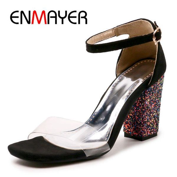 

casual basic shoes woman summer fashion high heel sandals buckle strap women size 34-43 ly1333, Black