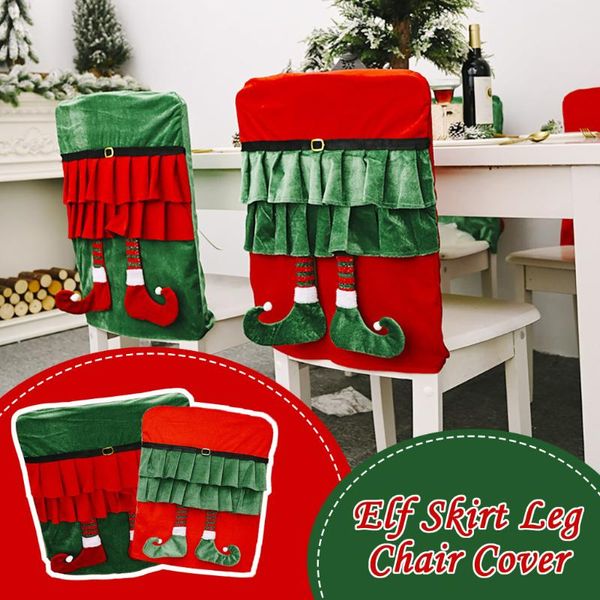 Sandalye kapakları 2023 Noel yıkanabilir çıkarılabilir streç koltuk kapağı ev dekorasyon elf etek asılı bacakları kırmızı ayaklar yeşil