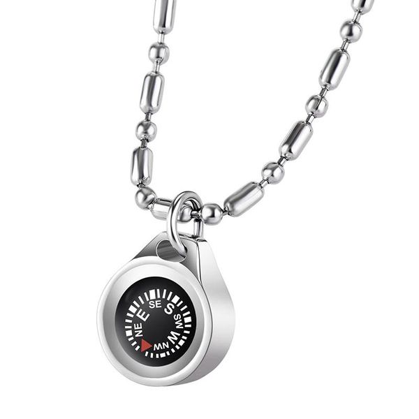 

necklace 2021 stainless steel tide brand men's accessories compass pendant titanium hip hop jewelry necklaces, Silver