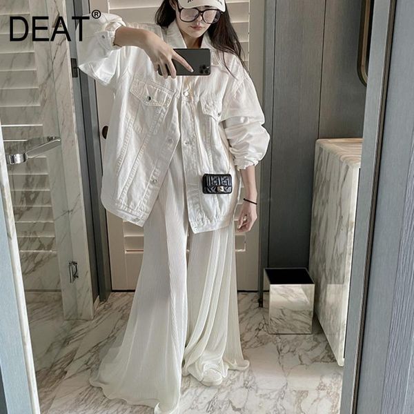 

[deat] lapel collar solid white denim coat double pockets single breasted long sleeve loose jacket mall goth 2021 spring gx741 women's, Black;brown